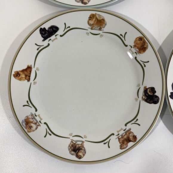 Rare Danbury Mint Pomeranian Dog Dinnerware Dinner Plates Set (4) 10.5” - Picture 5 of 16